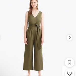 J.Crew Wrap-tie, Sleevless jumpsuit in stretch poplin, in olive green